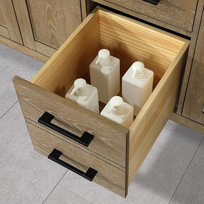 OVE Decors Bailey 60 in. Double Sink Freestanding Driftwood Oak Bathroom Vanity with White Quartz Top, Matching Backsplash and Power Bar