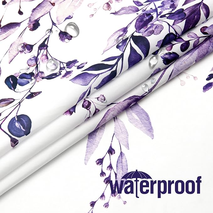 Purple Eucalyptus Shower Curtain, Watercolor Floral Print, 72x96 | Watercolor Plant Leaves Floral Print, Waterproof Fabric Bathroom Decor, Machine Washable, Rustproof Grommets