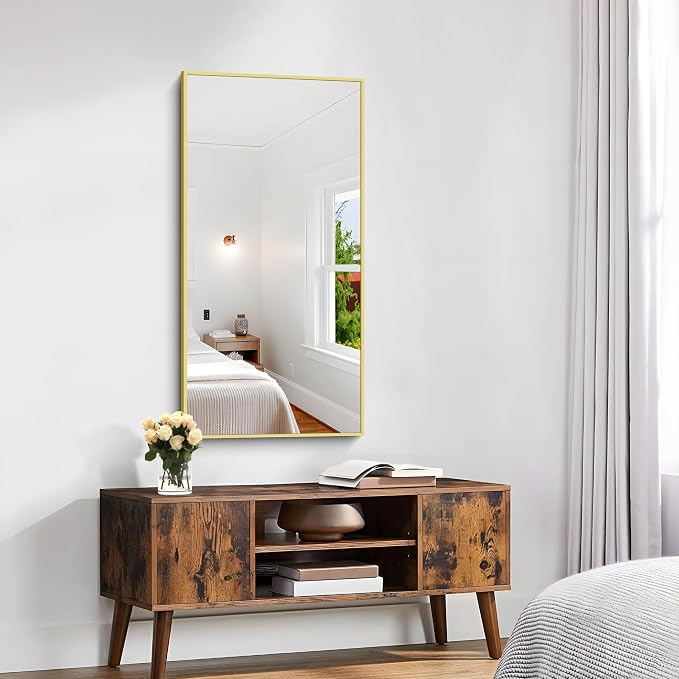 KOCUUY Gold Bathroom Mirror, 20"x40" Rectangle Bathroom Mirror for Wall, HD Tempered Glass, Anti-Rust Frame, Modern Design for Bathroom, Bedroom, Living Room, Entryway