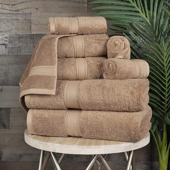 Superior Egyptian Cotton Ultra Plush & Absorbent, 8 Piece Set, Latte | Quick Dry, Soft Luxury Towel Set, Bath Essentials, Guest Bath, Spa, 2 Bath, 2 Hand, 4 Face Towels, Madeline Towels