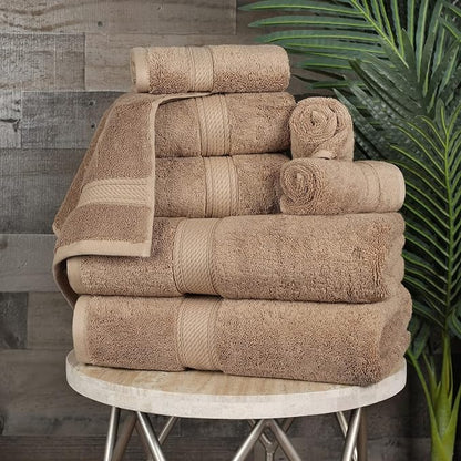 Superior Egyptian Cotton Ultra Plush & Absorbent, 8 Piece Set, Latte | Quick Dry, Soft Luxury Towel Set, Bath Essentials, Guest Bath, Spa, 2 Bath, 2 Hand, 4 Face Towels, Madeline Towels
