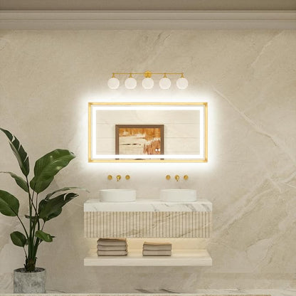 48 x 24 Bathroom LED Mirror Brushed Black Metal Frame Frontlit & Backlit Vanity Mirror Stepless Dimmable Anti-Fog 3 Colors White/Warm/Natural Light up Vanity Mirror Wall-Mounted