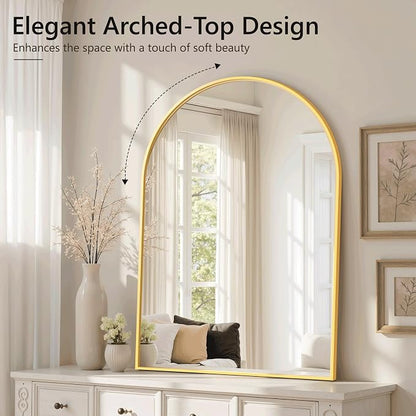 Arched Bathroom Mirror for Wall, 38" x 26" Metal Frame Vanity Mirror, Gold | Aluminium Alloy Frame, HD Shatterproof Glass, for Bathroom Over Sink , Entryway, Bedroom, Living Room