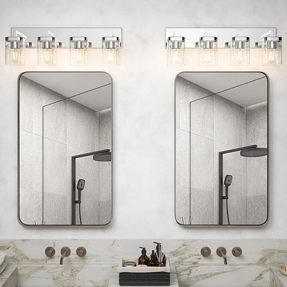 Chrome Bathroom Vanity Light, Square Design 4 Lights Morden Vanity Lighting Fixtures Over Mirror, Bathroom Vanity Light Fixtures for Living Room/Bedroom