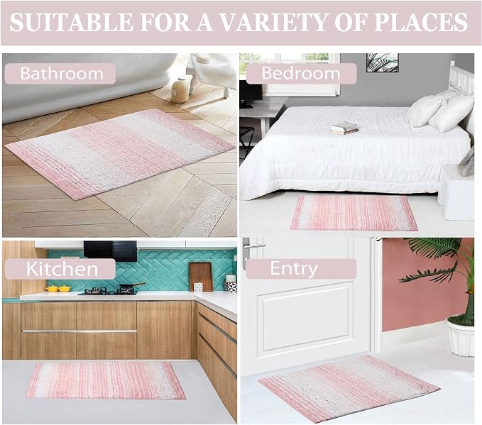 Home Weavers 100% Cotton Gradiation Collection Bathroom Décor | Washable Rug | Bathroom Mat | Kitchen Mat | Bathroom Rug Set | Bath Mat Set | Bath Floor Mat Non Slip, 5 Piece Set with Contour, Pink