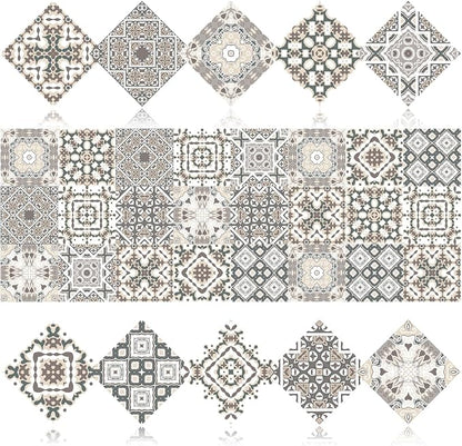 24 PCS Bohemian Floral PVC Peel and Stick Tile Stickers | for Kitchen Bathroom RV, Waterproof Self-Adhesive Removable Backsplash Decals, Easy DIY Upgrade, Smooth Surfaces, 7.87x7.87in