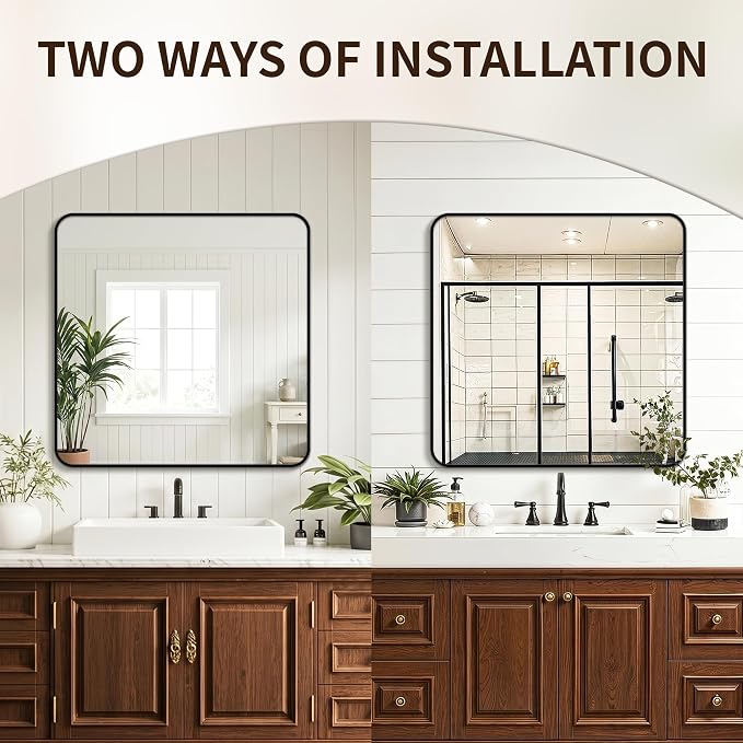 FICTOR Bathroom Mirror for Over Sink, 30"x30" Vanity Mirror for Wall, Black | Shatterproof Tempered Glass, Anti-Rust Frame, Vertical/Horizontal Mounting, Wall Mirror for Bedroom, Living Room, Entryway