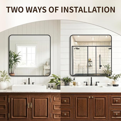 FICTOR Bathroom Mirror for Over Sink, 30"x30" Vanity Mirror for Wall, Black | Shatterproof Tempered Glass, Anti-Rust Frame, Vertical/Horizontal Mounting, Wall Mirror for Bedroom, Living Room, Entryway