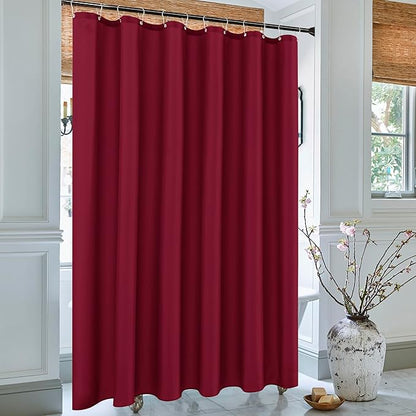 Biscaynebay Extra Long Fabric Shower Curtain Liners 72" Width by 84" Length, Burgundy Water Resistant Bathroom Curtains Rust Resistant Grommets Top Weighted Bottom Machine Washable