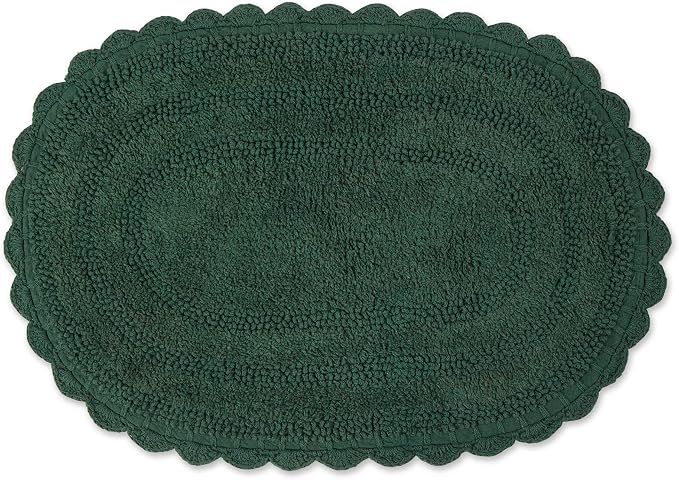 DII Crochet Collection Reversible Bath Mat, Small Oval, 17x24, Dark Green