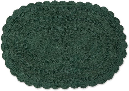 DII Crochet Collection Reversible Bath Mat, Small Oval, 17x24, Dark Green