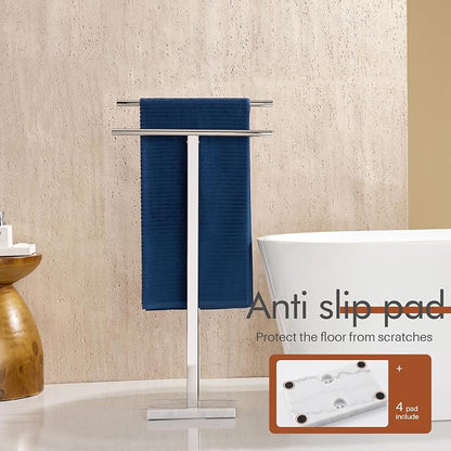KOKOSIRI Floor Stand Towel Rack for Bathroom 2-Tier Free Standing Towel Holder with Heavy Marble Base Thicken Steady Design Polished Chrome Stainless Steel THS0005-CH