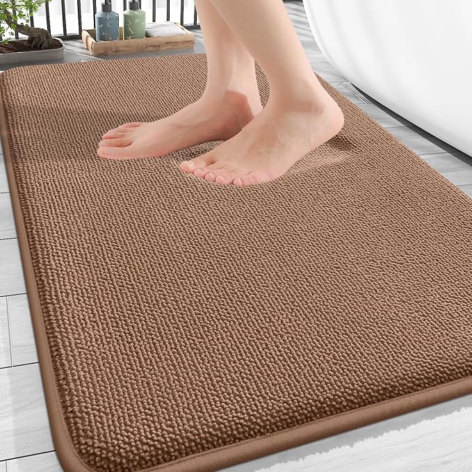 OLANLY Thick Memory Foam Bathroom Rugs 30x20, Absorbent Bath Mat, Mocha | Soft Quick Dry Bath Rugs, Non-Slip, Machine Washable Carpet for Bathroom Floor, Tub and Shower, Home Decor Accessories