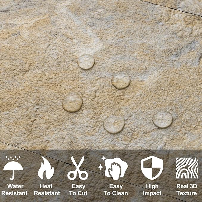 AULIGET 100-Piece Peel and Stick Backsplash Wall Tiles, 3" x 6" PVC Sandstone Faux Stick on Tiles for Backsplash Kitchen, Bathroom, Laundry Room, Camper, Fireplace