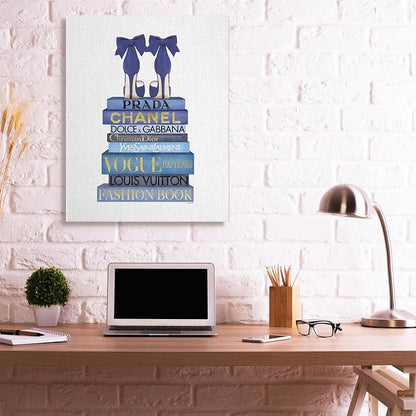 Stupell Industries 'Blue Bow Heels on Bookstack'| Canvas Art | Stupell Industries | 36 x 48 Inches, Easy to Hang and Sturdy, Made in USA, by Amanda Greenwood