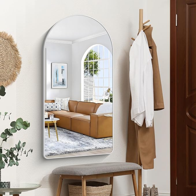 FORBATH Arched Bathroom Mirror 24x48 Inch, Silver Bathroom Mirror Wall Mounted Modern Aluminum Alloy Frame Arch Mirror for Bedroom Living Room Entryway, Hanging or Leaning Against Wall