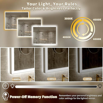 48"x36" Trifold LED Bathroom Mirror with Lights & Removable Magnifier, 180° Foldable, Front & Back Lit, Stepless Dimming, Adjustable Color Temperatures, Anti-Fog, Wall Mounted