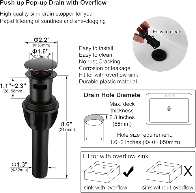 Bathroom Faucets, Centerset Lavatory Sink Faucet with 2 Handle, 3 Hole, Overflow Pop Up Drain & 4 Inch 360° Swivel Spout, F-4501-NB (Oil Rubbed Bronze)