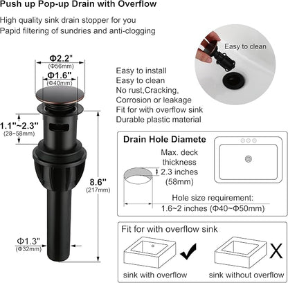 Bathroom Faucets, Centerset Lavatory Sink Faucet with 2 Handle, 3 Hole, Overflow Pop Up Drain & 4 Inch 360° Swivel Spout, F-4501-NB (Oil Rubbed Bronze)
