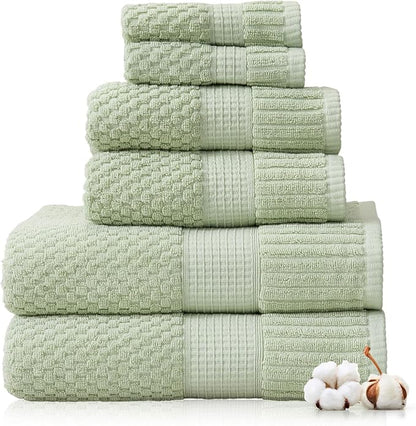 100% Cotton 6 Piece Bath Towel Set | Sage Towels | Oeko‑TEX Standard 100 | Soft & Absorbent, Quick‑Dry | Trinity Collection - Sage Green