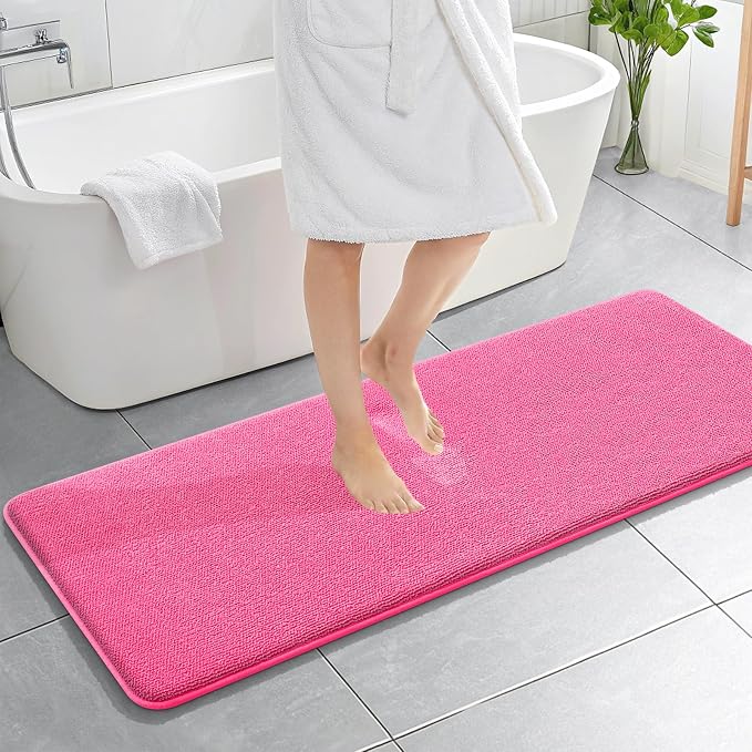 OLANLY Memory Foam Bathroom Runner Rugs 59x20, Absorbent Long Mat, Hot Pink | Soft Quick Dry Bath Rugs, Non-Slip Carpet, Machine Washable Mat for Bathroom Floor, Tub and Shower, Home Decor Accessories