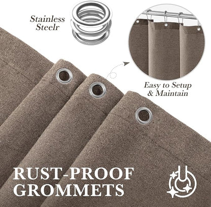 Seasonwood Taupe Linen Shower Curtain Farmhouse Bathroom Decor 60x72 Inches | Boho Bathroom Decor,12 Sturdy Stainless Steel Sliding Hangers,Rustic Country Style,Linen Shower Curtains for Bathroom