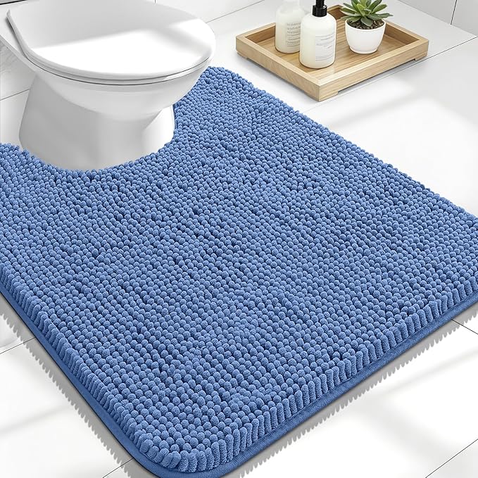 OLANLY Toilet Rugs U-Shaped 24x20, Soft Absorbent Chenille Contour Rugs | Cornflower Blue, Quick-Drying Rubber Backing, Washable Non-Slip Shaggy Bathroom Mat for Toilet, Home Decor Accessories