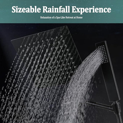 All Metal For California Rain Shower Head with Handheld Combo, YDmeet 8 Inch Rainfall Shower Head, 3-Way Diverter, Stainless Steel Handheld, 14" Adjustable Extension Arm, 71 Inch Hose, Matte Black
