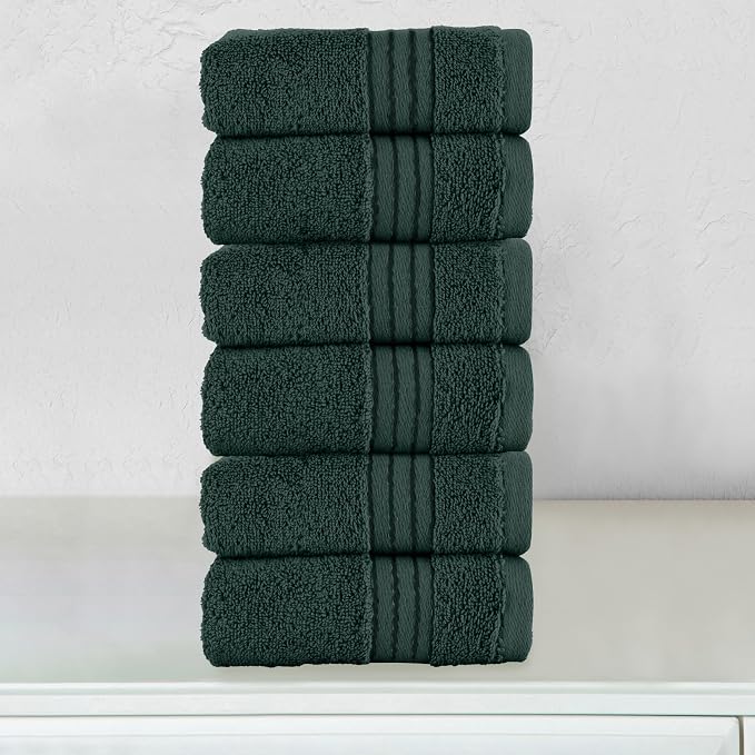 Elegant Comfort Premium Turkish Cotton 6 Pack Washcloths Set - 13 x 13 inch, Luxurious Hotel Spa Quality 100% Turkish Cotton 6PC Washcloth Set - Highly Absorbent - Soft Bathroom Towels, Hunter Green