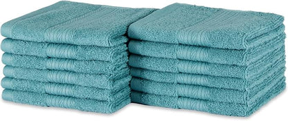 Amazon Basics Highly Absorbent, Fade-Resistant 100% Cotton Washcloths, Machine Washable, 12"x12", Teal, 12-Pack