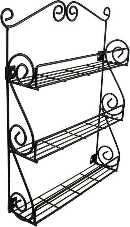 Spectrum Diversified Scroll Wall-Mounted Traditional Spice Rack Organizer for Cabinet & Kitchen, 3-Tier, Beauty & Nail Polish, 43710