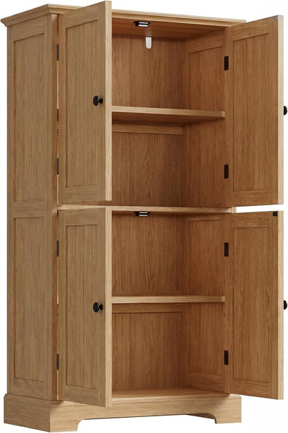 ChooChoo Bathroom Floor Cabinet with Adjustable Shelves | Bathroom Storage Cabinet, 4 Doors, Freestanding Cupboard for Living Room, Natural
