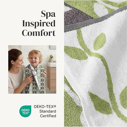 Modern Threads Natural Vine 6-Piece 100% Cotton Towel Set – Yarn Dyed Jacquard – Includes 2 Bath Towels, 2 Hand Towels, 2 Washcloths – Absorbent, Quick Dry, Soft & Durable – Gray