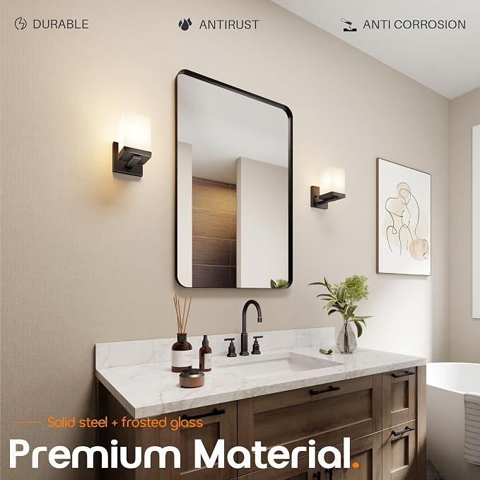 Wall Light Over Mirror Bathroom Vanity Lighting Fixtures with White Frosted Glass, Wall Sconce for Porch Hallway Entrance, Oil Rubbed Bronze T003ORB-L1