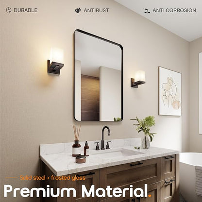 Wall Light Over Mirror Bathroom Vanity Lighting Fixtures with White Frosted Glass, Wall Sconce for Porch Hallway Entrance, Oil Rubbed Bronze T003ORB-L1