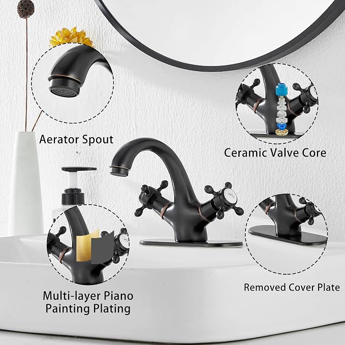 Bathroom Faucet Oil Rubbed Bronze GGStudy Bathroom Vanity Faucet Single Handle One Hole Bathroom Sink Faucet Basin with Cover Plate
