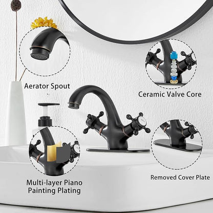 Bathroom Faucet Oil Rubbed Bronze GGStudy Bathroom Vanity Faucet Single Handle One Hole Bathroom Sink Faucet Basin with Cover Plate