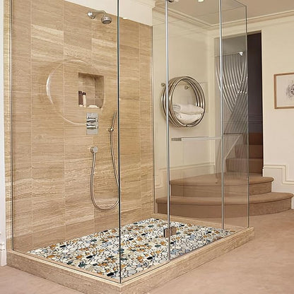 Pebble Stone Mosaic Tiles 5 Sheets, Beige Tan Brown Ceramic Mosaic Sheets Mesh Mounted 12x12, Glazed Porcelain Tile for Shower Floor Kitchen Bathroom Accent Wall Backsplash 【5 Sheets】