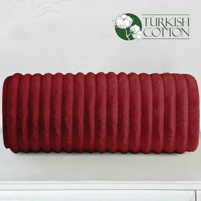 Elegant Comfort 100% Turkish Cotton Corduroy Ribbed Luxury Jumbo Bath Towel Ultra Soft - 35 x 70 Inch - Luxury Spa Premium Hotel Quality Highly Absorbent and Quick Dry Large Bath Towel, Burgundy