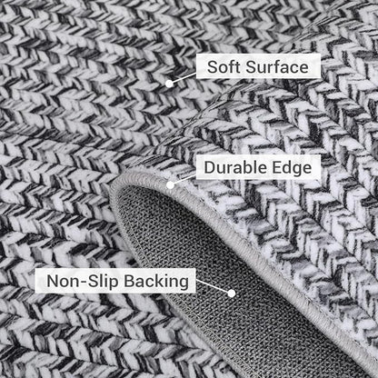 Washable Runner 2x6 for Hallways - Print Braided Non-Slip Bath Mat, Modern Soft Bedroom Rug, Farmhouse Throw, Kitchen, Entryway Stain Resistant Carpet - 2'x6' Light Grey