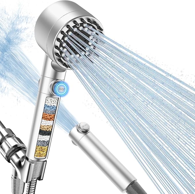 FEELSO Filtered Shower Head with Handheld, High Pressure Shower Filter Head | ON/OFF Switch, Anti-clog Nozzles, 4 Spray Showerhead with Filters for Hard Water, Remove Chlorine, Reduce Dry Itchy Skin