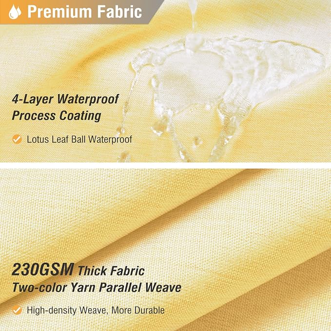 72x78 Linen Textured Waterproof Fabric Thick Shower Curtain, Yellow | Long Size, 230GSM Polyester, Heavy Duty Cloth, Weighted Hem, 12 Plastic Hooks, Modern Luxury Hotel Style, Machine Washable