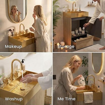 20 inch Bathroom Vanity with Golden Metal Sink, Bath Storage Cabinet with Soft-Closing Door and Drawer, Perfect for Small Space, Powder Room, Hotel, Light Oak