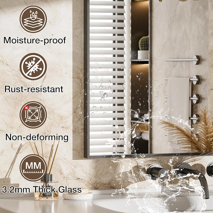 MZON 24" x 32" Matte Black Bathroom Vanity Mirror, Mirror for Over Sink | Aluminum Alloy Frame, Clear Reflection, Rust-Resistant, Vertical or Horizontal, Wall Mount, Bedroom and Entryway