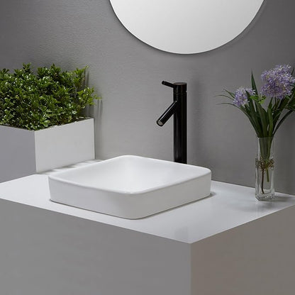 Kraus KCR-281-ORB Modern Elavo Ceramic Square Semi-Recessed Bathroom Sink with Overflow and Pop Up Drain, Oil Rubbed Bronze/White 16.25