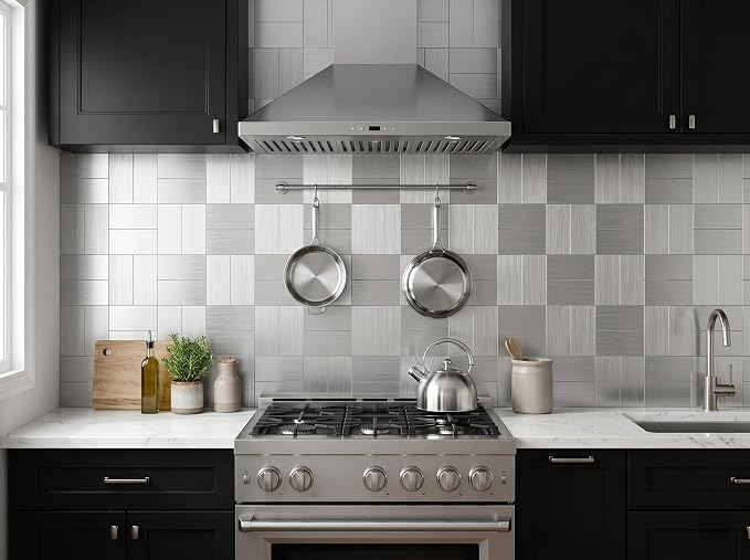Yipscazo Peel and Stick backsplash 3 x 6 Inches 3D PVC Composite Wall Tile Stick on Backsplash Tile for Kitchen Bathroom, Laundry Room, Fireplace(Metal, 160 Pieces)