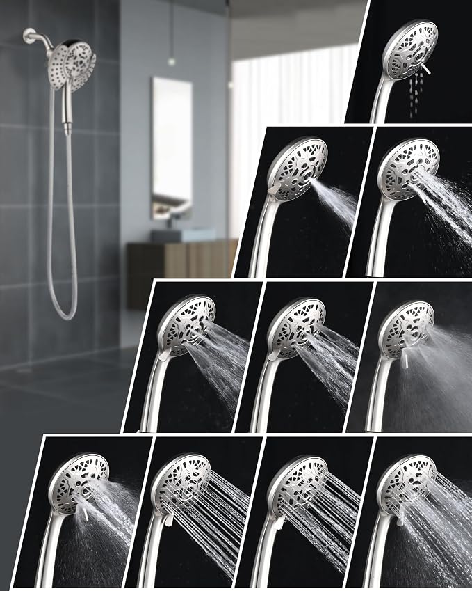 2 in 1 Shower Head with Handheld Combo High Pressure Nickel 1.8 GPM | 7.2" Rain Showerhead and 10 Spray Hand Held Shower, Adjustable Shower Angle, 59-inch Rotatable Stainless Steel Hose