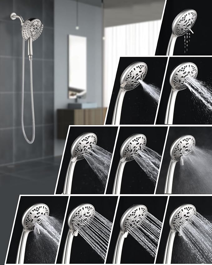 INAVAMZ 2 in 1 Shower Head with Handheld Combo High Pressure Nickel 1.8 GPM | 7.2" Rain Showerhead and 10 Spray Hand Held Shower, Adjustable Shower Angle, 59-inch Rotatable Stainless Steel Hose