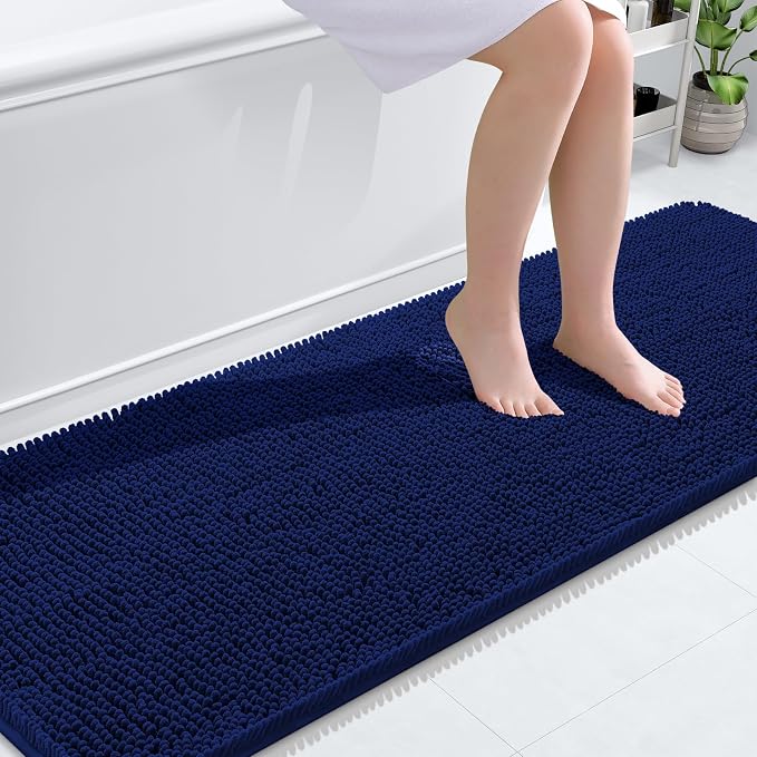 OLANLY Bathroom Runner Rugs 70x24, Extra Soft Absorbent Chenille Bath Rugs | Navy, Quick-Drying Rubber Backing, Machine Washable Long Bath Mat for Bathroom Floor, Tub and Shower, Home Decor Accessories