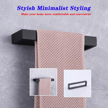 GERZWY Modern Black Towel Holder SUS304 Stainless Steel Towel Hanger Towel Ring for Bathroom Lavatory Wall Mount Contemporary Style HG1706-BK